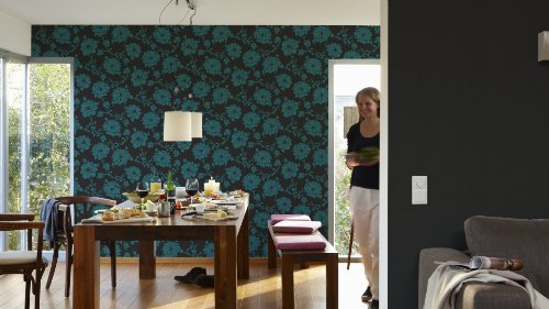 Livingwalls Vliestapete Flock Tapete Unitapete 10,05 m x 0,53 m schwarz Made in Germany 256027 2560-27 - 4