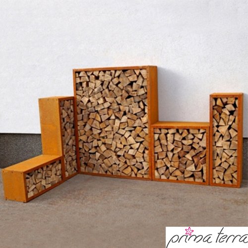 prima terra Kaminholzregal Kaminholzunterstand Brennholzregal Kaminholz Aufbewahrung Bausatz Edelrost Maße 118x118cm Tiefe 35cm - 2