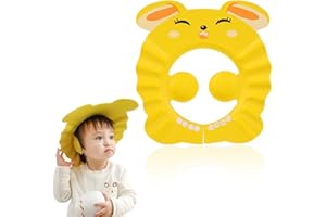 VZUHSW Chapeau de Douche pour bébé, avec visière Ajustable - Casquette de Bain pour Enfants de 0 à 9 Ans - Protège Les Yeux et Les Oreilles - Disponible en Jaune - 1 pièce