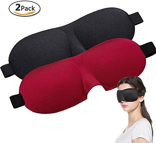2 Pack Sleep Mask 3D Sleeping Masks Eye Mask, Soft Silk Lightweight, Comfortable and Adjustable for Travel, Nap, Relax More and be More Restful (Black &amp; Red)