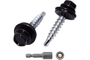 Marcopol Lot de 50 vis de toiture en métal 4,8 x 35 mm peintes auto-foreuses avec rondelles EPDM Vis hexagonale en tôle (50, noir de jais RAL 9005)