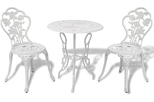 vidaXL 3 Piece Bistro Set White Cast Aluminium Garden Furniture Table Chair