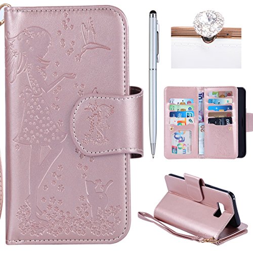 Galaxy S8 plus Cover, Felfy Flip Case for Samsung Galaxy S8 plus, Stylish  Woman and Cat Series Embossed Pretty Pattern Premium Leather Folio Flip