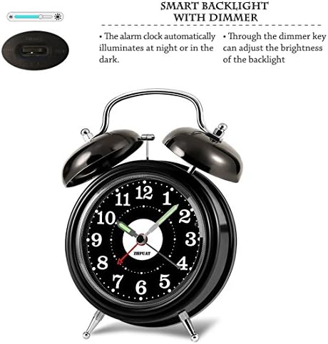 ZHPUAT Retro Alarm Clock Loud with Smart Light and Dimmer, Snooze Non Ticking Alarm Clok for Heavy Sleepers Black