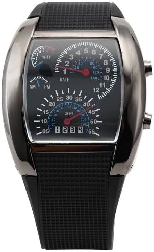 Men's Blue LED Speedometer Light Aviation Pilot Binary Digital Wrist Watch
