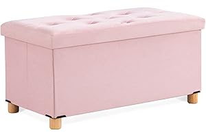BRIAN & DANY Panca Contenitore Pieghevole, Pouf Contenitore Rettangolare con Gambe, Puff Poggiapiedi in Velluto Cassapanca Camera da Letto, 76 x 38 x 38 cm, Rosa