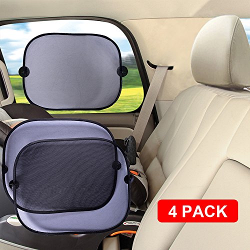 Car Sun Shade for Baby, Mudder Baby Sunshade with UPF 30+, Vehicle Side Window Sunshades (4 Pack) with Stick Suction Cups for Car UV Protection - Easy to Stick and Fold