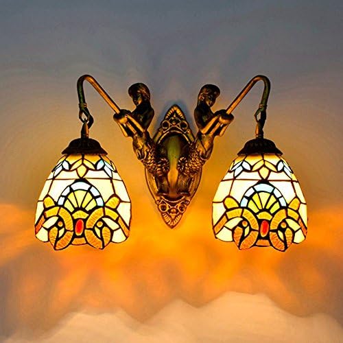 OOEOE Tiffany Resin Mermaid Bedroom Bedsides Wall Lamp Mediterranean Glass Lampshade Stair Case Wall Lights Creative Bar Counter Restaurant Wall Lighting Fixtures (F-2)
