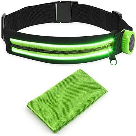 FUNSPORT-Multi Function Waist Pack With LED Safety Lights -Fanny Pack or Waist Pouch for Running,Hikking,Jogging,Climbing&Biking - Perfect Fits for iPhone 6 Plus, Galaxy S4, S3, Smartphones,Key etc. (Green)