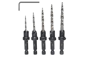 通用 Fongmore 5 pièces ensemble de fraises coniques 1/4''fraises à tige hexagonale avec forets pilotes à pointe conique pour le travail du bois
