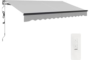 Outsunny 3.5 x 3(m) Electric Awning with Remote Controller, Aluminium Frame DIY Retractable Awning, UPF30+ Sun Shade Canopy for Garden Patio Deck Door Window, Light Grey