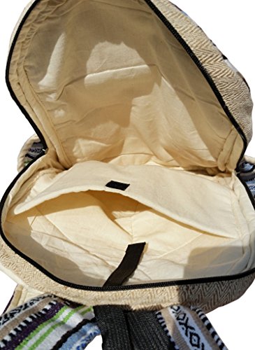 Handgemachter Rucksack   Daypack   Backpack aus nat  rlichem Hanf mit Laptop-Tasche - UNISEX - MADE IN NEPAL  Blue Stripes 