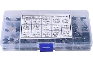 DollaTek Zestaw 150 szt. 15 wartości (każdy 10 szt.) 100 V 0,33NF- 470NF zestaw kondensatorów poliestrowych + pudełko z tworzywa sztucznego