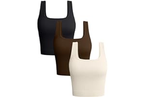 OQQ 3 Pack Women's Crop Tank Scoop Square Neck Tops Slim Vest for Women Ribbed Sleeveless Wide Strap Top Sport Crop Tops for Lady