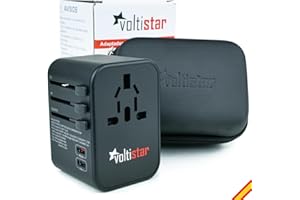 Voltistar Adaptador Universal con Estuche de Viaje PD20 W 2 USB 1 USB C y 1 CA Enchufe Cargador Múltiple Corriente International para América Asia Europa y Todo el Mundo Plug Adapter All in One