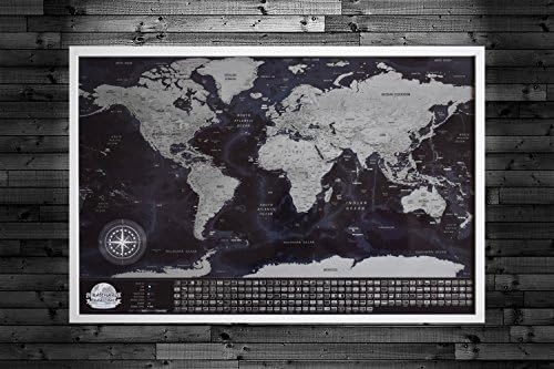 Scratchable Map with White Frame - Detailed Scratchable Travel Map