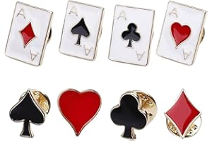 KSUKTSW 8 Pièces Poker Broche, Broche Chemise Femme, Robe Broche, Épingles de Collier de Carte D'Insigne de Jeu de Cartes, Black Spade Red Heart Black Berry Red Square Broches, pour Hommes, Femmes