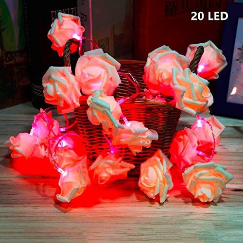 LED String Lights GKONGU 2.2M 2O LED Battery Operated Garden White Rose String Rose Lights Ideal For Christmas Tree Birthday Party Decorations-Pink