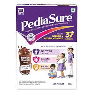 Pediasure Health & Nutrition Drink Powder 400g, Premium Chocolate Flavour Complete & Balanced Nutrition for Kids Growth, Supports Weight & Height Gain, Immune Function & Brain Development- Refill pack