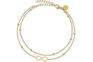 GD GOOD.DESIGNS EST. 2015 Bracelet de cheville avec signe de l'infini pour femmes I Bracelet de cheville Infinity (22-27cm) résistant à l'eau en or 18 carats, argent et or rose I Bijoux de pied pour femmes avec boules