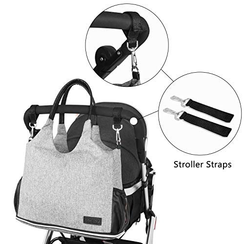 Preisvergleich Produktbild Besrey Mutter Wickeltaschen Babytasche Wickeltasche Handtasche Windelbeutel mit 2 Kinderwagen-haken und warmer Tasche, Babytasche Große Kapazität - grau