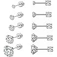 5 Pairs Stud Earrings Set,Hypoallergenic Earrings 316L Stainless Steel Double Round Cubic Zirconia Ear Ringing Jewelry for Women Men Boys & Girls 2-6mm Silver