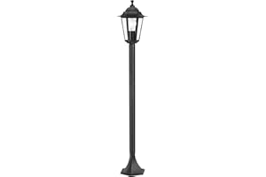 Eglo Lampadaire parisien Laterna 4, luminaire extérieur sur pied, lanterne, lampe de jardin et de chemin en fonte d’aluminium noir et verre, douille E27, IP44