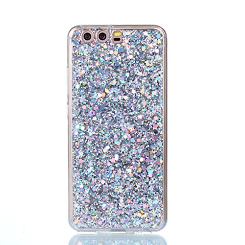 TPU Silikon für Huawei P10,Glitzer Handyhülle für Huawei P10,Funyye Luxuriös Silber Glänzend Bling Pailletten Kristall Durchsichtig Rahmen Shinning Glitter Gel Silikon TPU Hülle TPU Silikon Handytasche Weiche Rückseite Telefonkasten für Huawei P10 + 1 x Frei Displayschutzfolie - 2
