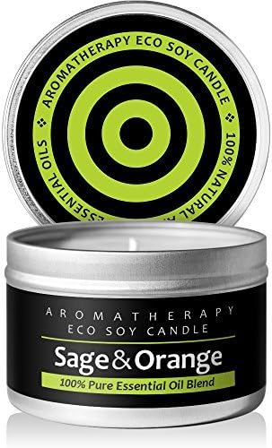 Scented Candles (Sage &amp; Orange) - Soy Wax Aromatherapy Candle - Made in the USA with Pure Essential Oil and All Natural Ingredients. 40+ Hours Burn Time in 8oz(225g) Tin - Sage &amp; Orange by I &amp; Candle
