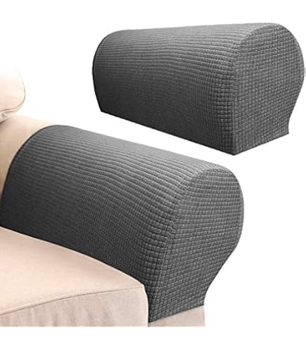 Housses D'Accoudoir Canapé - Lot De 2 En Polyester Élastique Antidérapant (Gris Foncé)