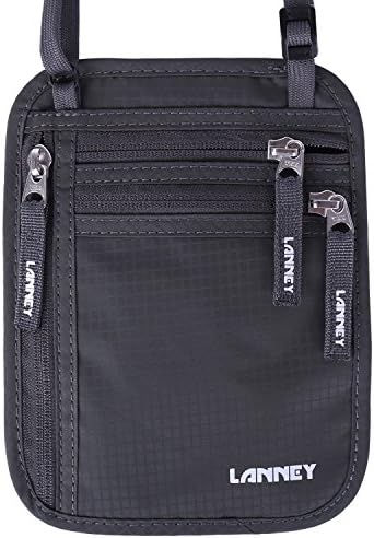 Travel Neck Wallet RFID Blocking Passport Holder Pouch-Anti-Theft Hidden Wallet (Grey)