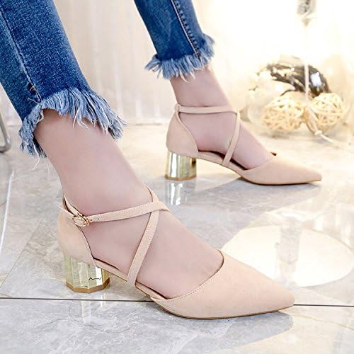 Xue Qiqi Children shoes and versatile high heels with thick straps point light, satin, with a single shoe,35, Flesh