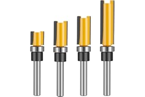 Heyu-Lotus 4 Pcs 1/4 Inch Shank Flush Trim Pattern Router Bit Set, Professional Wood Top Woodworking Milling Cutter Tool with Bearing Template Router Cutter