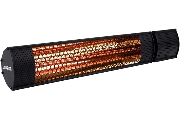 Vonroc Chauffage Terrasse Extérieur Marsili 2000W - Chauffage Mural Aluminium Noir Mat IP65 - Chauffe en 1 sec - Avec Télécommande - Support Suspension Inclus - S'installe Aussi sur Pied, Suspendu