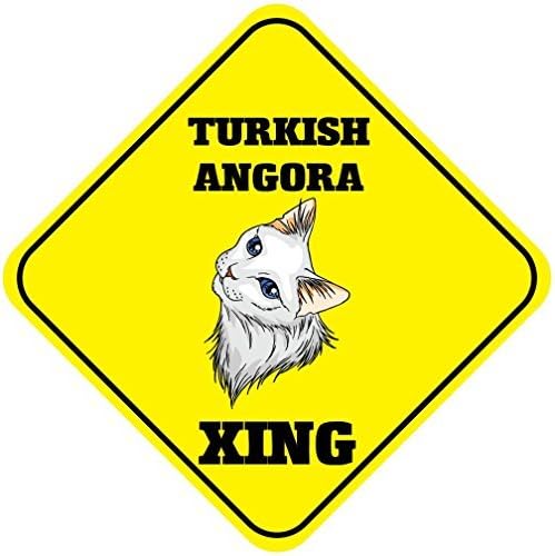 Turkish Angora Cat Xing Crossing Sings Funny Novelty Metal Signs Aluminum Outdoor Metal Wall Plaque 12x12 inches