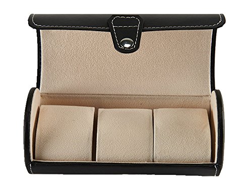 Asvert 3 Slots der zylindrische Uhrenbox, schmuckaufbewahrung Schmucksachespeicherkasten Uhrenbox schwarze Farbe - 4