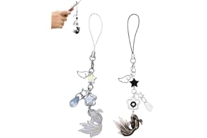 KGDUYC 2 Pieces Koi Goldfish Star Mobile Phone Chain, Lucky Aesthetic Y2K Mobile Phone Charms, Cute Mobile Phone Lanyard Mobile Phone Bag, Keyring, Camera Charm (White and Black)