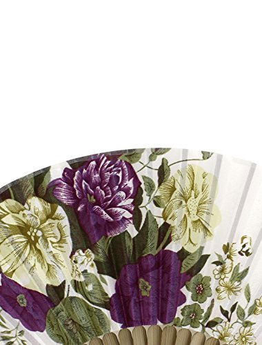sourcingmap® Frauen Sommer Hochzeit Blumenmuster Stoff faltender Handfächer Weiß Lila - 2