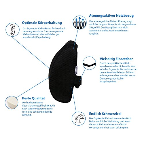 Ergotopia® Orthopädisches Rückenkissen | Ergonomisches Lendenkissen gegen Rückenschmerzen | Für eine optimale Körperhaltung (Schwarz) - 2