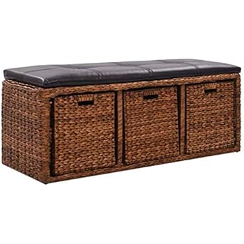 vidaXL Sitzbank mit 3 Körben Seegras Braun Flurbank Truhenbank
