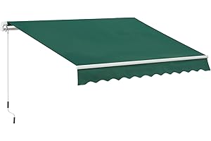 Outsunny 3 x 2m Manual Window Awning Canopy Garden Outdoor Shelter Patio Sun Shade UV Blocker Light Weight Aluminium Frame w/Hand Crank Green