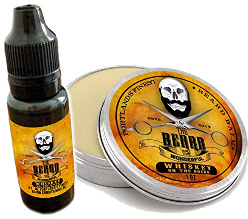 Whiskey on The Rocks Beard Oil & Balm Grooming Set. 15ml Beard Oil + 30ml Beard Balm Conditioning, Strengthening and Growth Money Saving Combo from The Beard and The Wonderful,