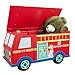 Teamson Kids Childens Wooden Large Storage Treasure Fire Engine Toy Trunk Toy Box Chest On Wheels W-4007A