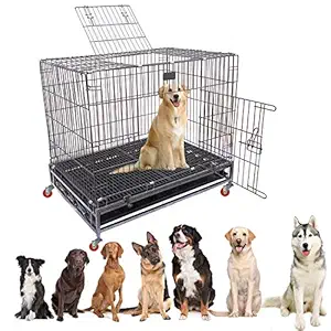 Jainsons Pet Products Heavy Duty Dog Crate Strong Metal Medium Dog Cage 36 Inch with Wheels (36x24x30 in, Black)