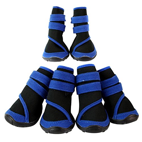 Semoss-4-Set-Dog-Shoes-Waterproof-Protective-Rain-Boots-Anti-Slip-Dog-Paw-Protectors-Pet-Shoes-BlueSizeL90-x-70-cm-L-x-B