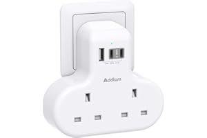Addtam Double Plug Extension with 3 USB Ports (2 USB-C), 2 Way Multi Plug Adaptor, 13A UK 3 Pin Socket Extension for Home, Office, Travel and School Supplies