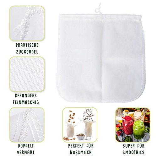 2x Nussmilchbeutel | Passiertuch | Filterbeutel Set für vegane Milchalternativen wie Nussmilch, Mandelmilch, Frucht-/Gemüsesaft und Smoothies | Health Boutique - 2