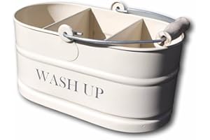 Pricecrunchers | Wash Up Tidy | Kitchen & Sink Tidy | Cleaning Organiser | Vintage Kitchen Accessories | Washing Up Aid | Caddy Box | Enamel Bucket | (Cream)