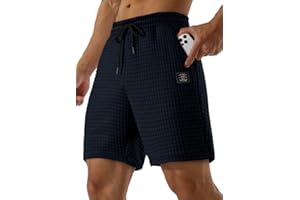 Meilicloth Mens Casual Shorts Waffle Elastic Waist Drawstring Summer Gym Workout Running Shorts with Pockets
