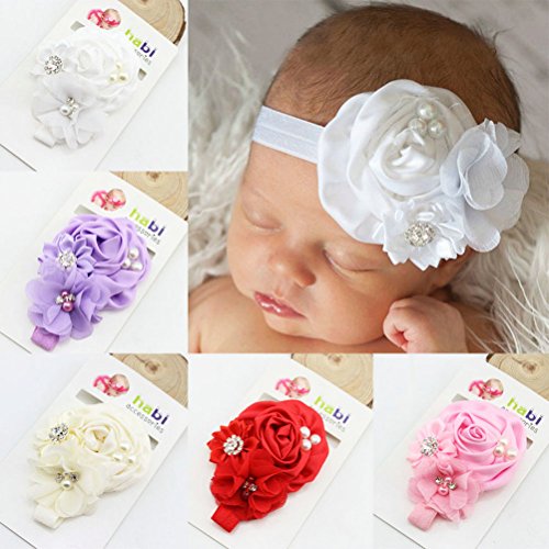 Demarkt 1 Set(6 Pcs) Baby Girl Hair Accessories Infant Kids Children's Elastic Crystal Diamante Pearls Sunflower Headband Decorative Hairband Rose